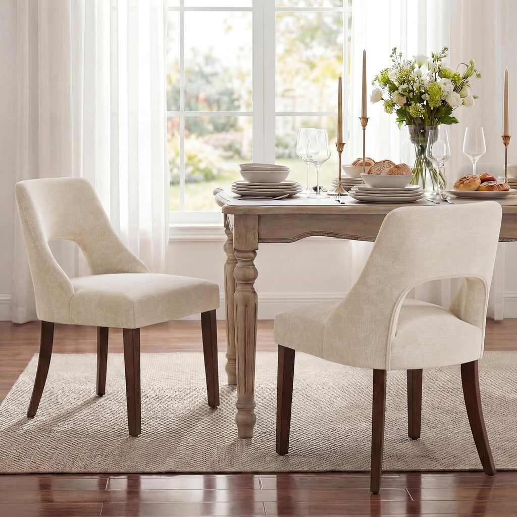 Wooden Dining Chairs Set of 4, Mid Century Modern Fabric Upholstered Dining Room Chair Kitchen Chairs, Farmhouse