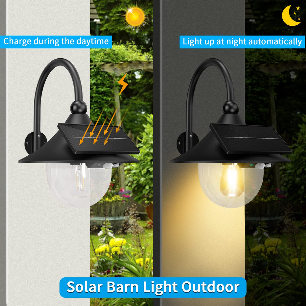 Solar Barn Light Outdoor with 3 Lighting Modes & Motion Sensing, Wall Mount Vintage Light, Waterproof Wall Light for