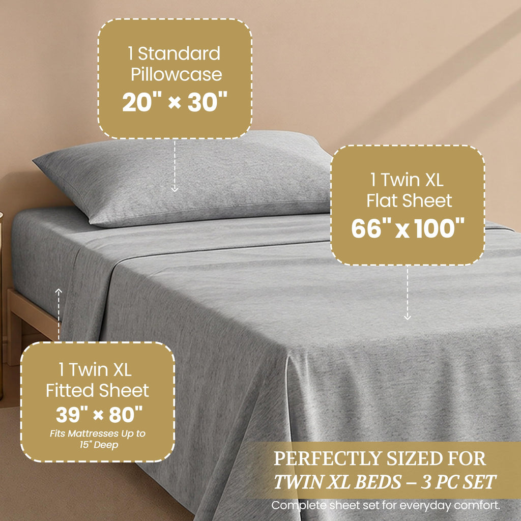 Cotton Knit Jersey Sheet Set, 15" Deep Pocket, Light Heather Grey