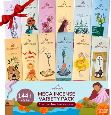 Mega Natural Incense Sticks - 12 Variants, 144 Insence-Sticks Bulk - Set of 144
