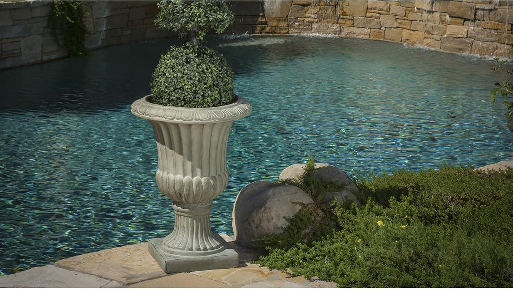 Large Urn Planter Outdoor 26.5" - Antique White Italian Garden Urn Flower Pot, Magnesium Oxide Pedestal Planters for