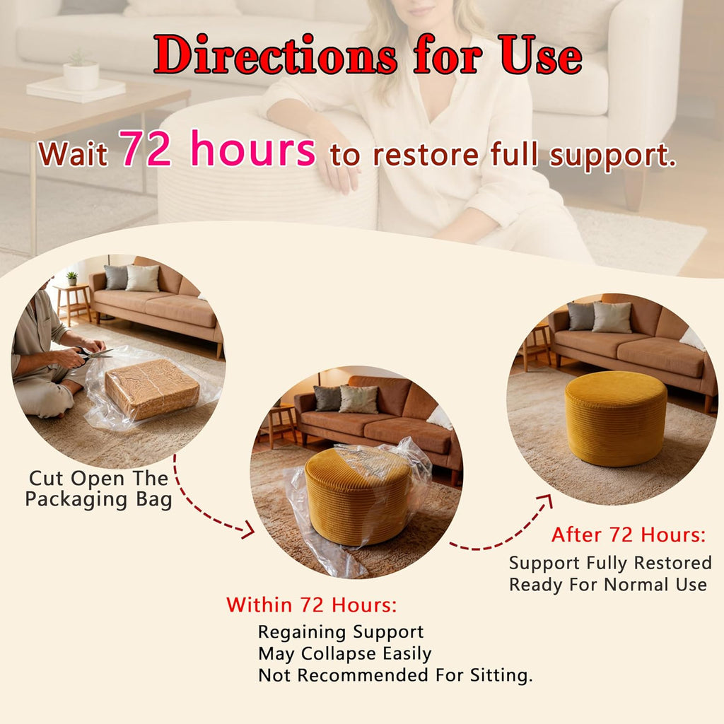 Round Ottoman Pouf, Plush Corduroy Foot Stool with High-Density Memory Foam, 3-in-1 Footrest Extra Seating Side Table