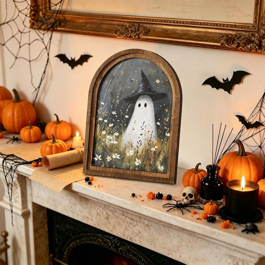 Halloween Wood Framed Arch Sign, Spooky Ghost Witch Halloween Decor