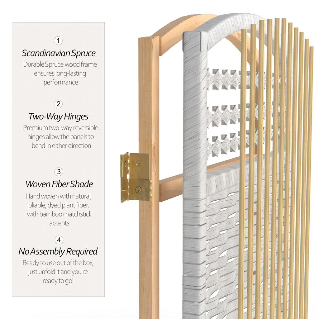 3 ft. Short Fiber Weave Folding Screen - White - 4 Panels