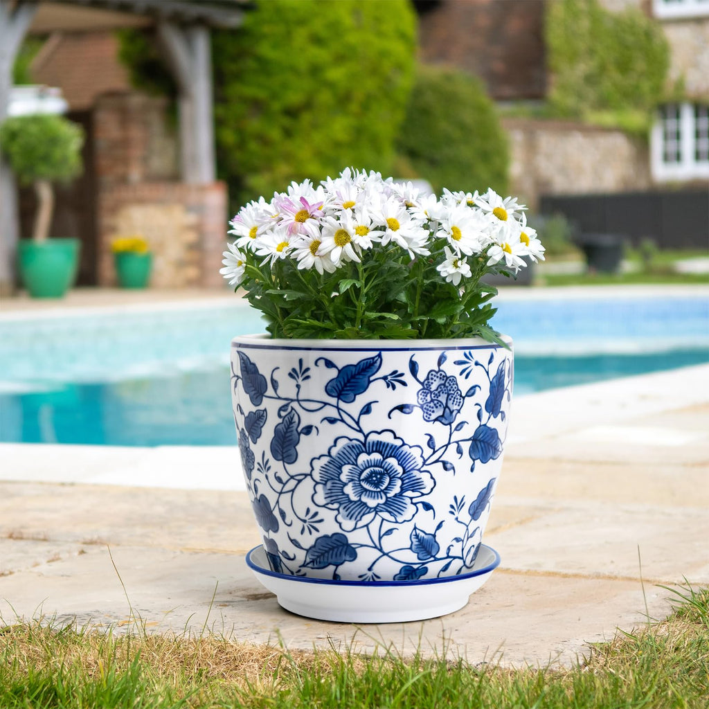 8 inch Ceramic Planters for Indoor Plants, Chinoiserie Decor Ceramic Pots for Plants Flower Plant Pots Indoor with