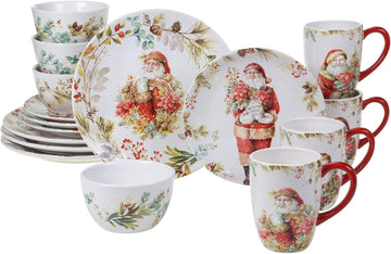 Christmas Story 16pc Dinnerware Set - Service for 4 with Santa Plates, Bowls & Mugs - Vintage Holiday Ceramic Set