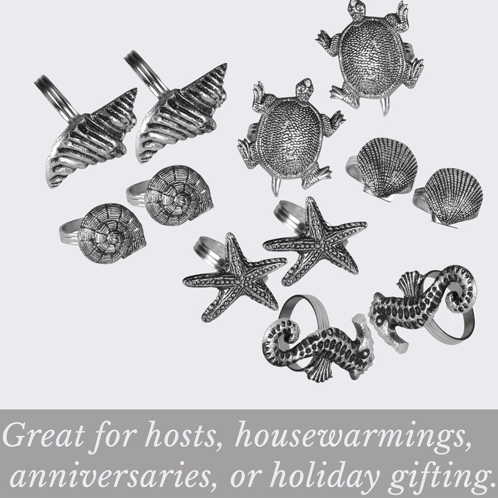 Sea Shell Napkin Rings, 12-Pack, Silver - Set of 12
