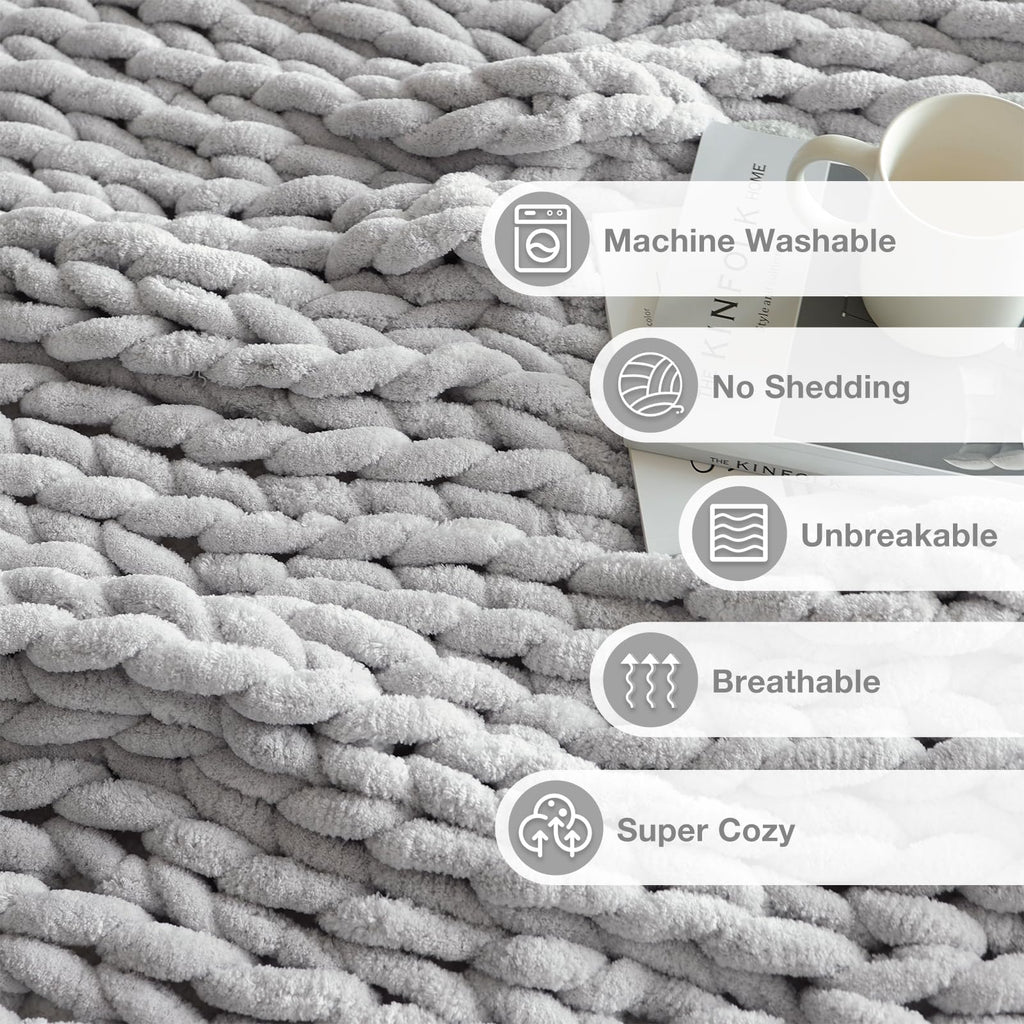 Soft Chunky Knit Blanket, 40X50 Inch Handmade Thick Chenille Yarn Throw Without Shedding & Raveling, Aesthetic & Cozy
