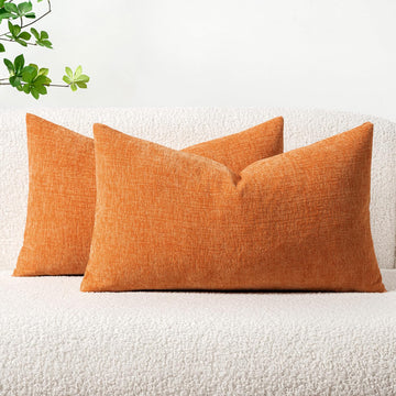 Soft Chenille Fall Lumbar Throw Pillow Covers Orange 12x20 Inch
