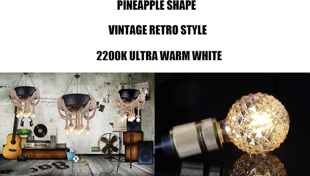 Vintage LED Edison Bulb G30 G95 4W Dimmable LED Filament Bulb Globe Pineapple Shaped Light Bulb 2300K Warm White E26
