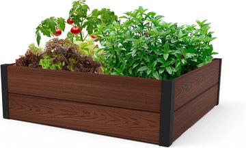 48" X 48" inches Wood Look Raised Garden Bed, Durable Outdoor Herb Garden Planter for Vegetables, Flowers, and
