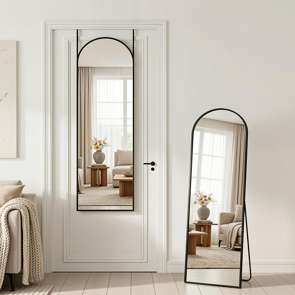 Full Length Mirror, 48" x 14" Over-the-Door Hanging Mirror, Black