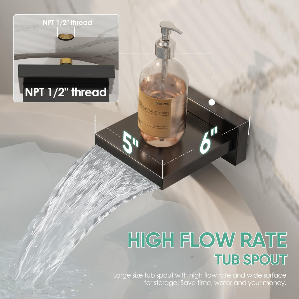 Black Tub Shower System with 12" Rain Head, Handheld & Valve Kit