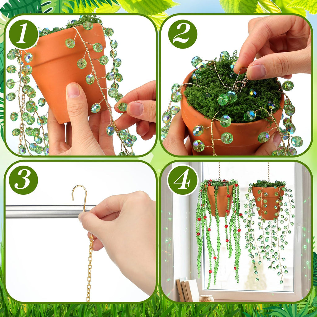 2 Pcs Beaded Plant Suncatcher Glass Leaf Plant Gifts, Novel