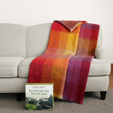 Irish Mohair & Wool Throw Blanket, 54x72in, Pink/Yellow/Purple