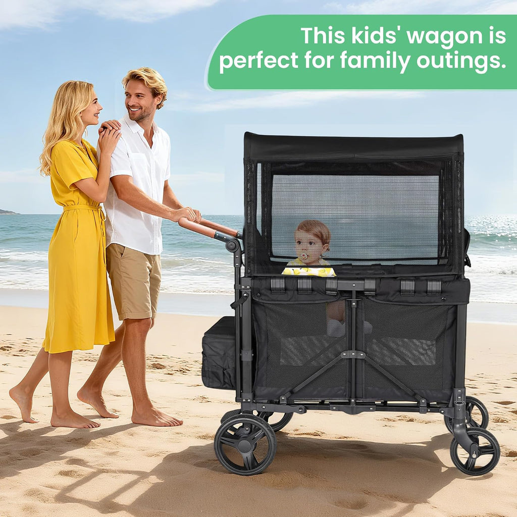 JML002 Wagon Stroller for 2 Kids - Double Seater Push Stroller with Canopy | Collapsible Foldable Wagon for Kids