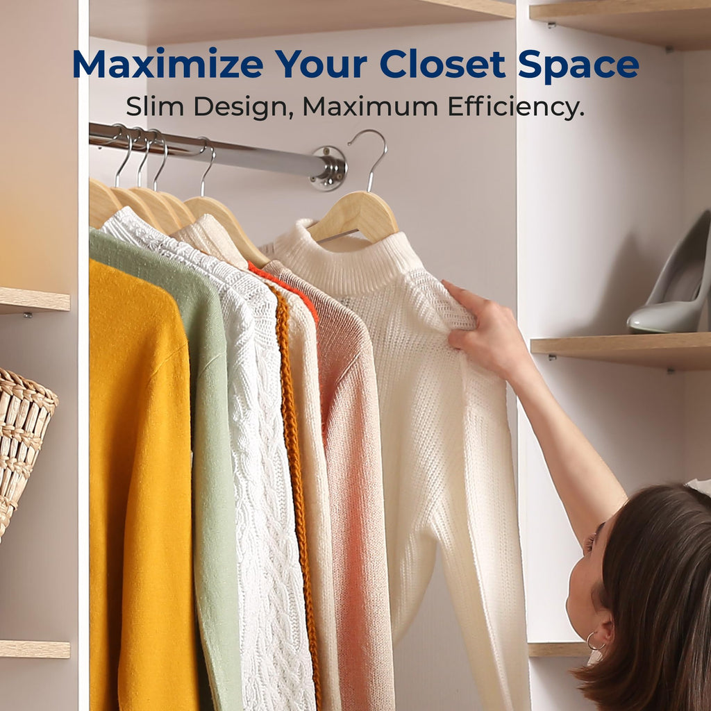20 Pack Wooden Coat Hangers - Durable Suit Hangers with 360° Swivel Hook & Notches - Slim Design for Shirts, Jackets