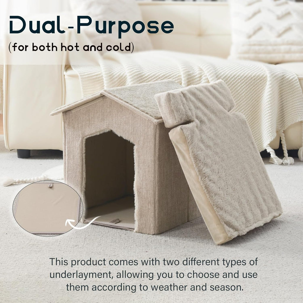 Cat Beds for Indoor Cats,Cat Houses,Cat Cave with Orthopedic Cushion,Foldable Cat Condos,Hideaway,Shelter,Beige Cat