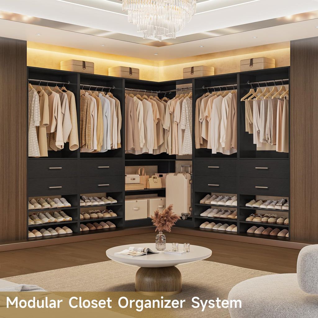 W5 Corner Closet System with Chrome-Plated Hanging Rods & Shelves