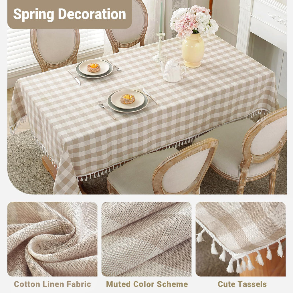 Spring Checkered Tablecloth Square Washable Heavy Duty Buffalo Plaid Table Cloth with Tassel Cotton Linen Gingham