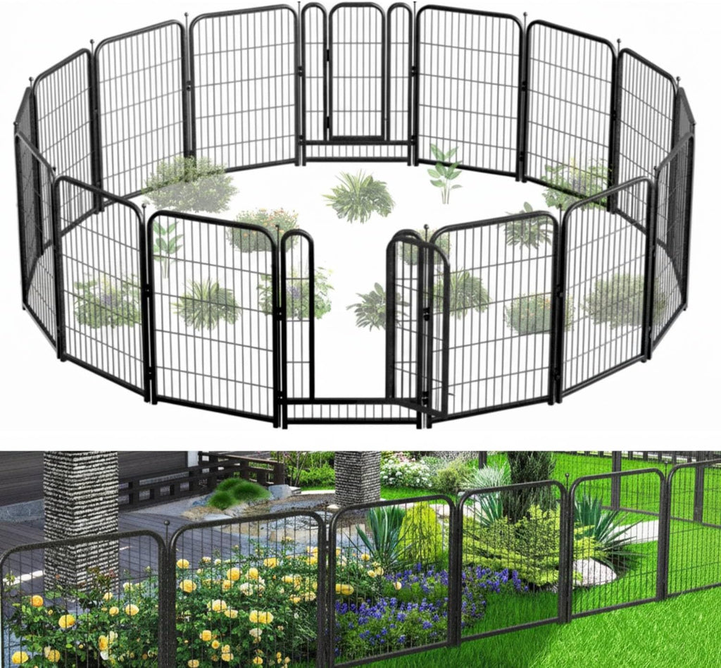 Decorative Garden Metal Fence 36ft (L)×40in (H) with 14 Panels 2 Gate Outdoor, No Dig Rustproof Wire, Animal Barrier