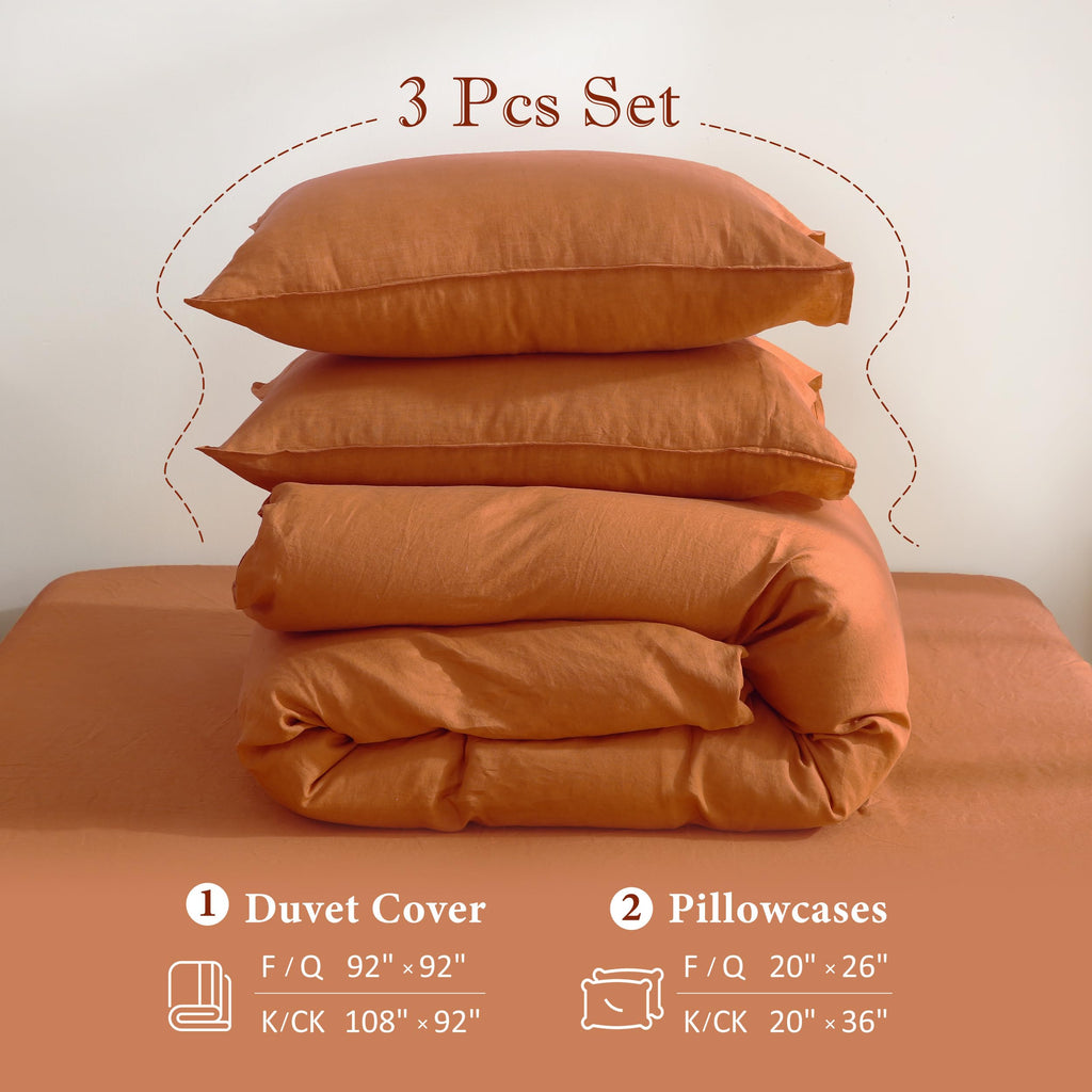 100% Pure French Linen Duvet Cover Set 3PCS 92x108Inch