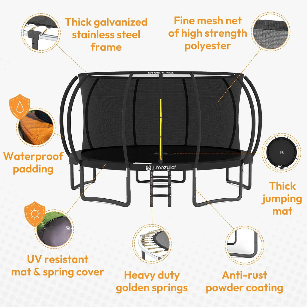 Trampoline with Net for Kids 8FT 10FT 12FT 14FT 15FT 16FT | ASTM-compliant trampoline with enclosure, non-slip