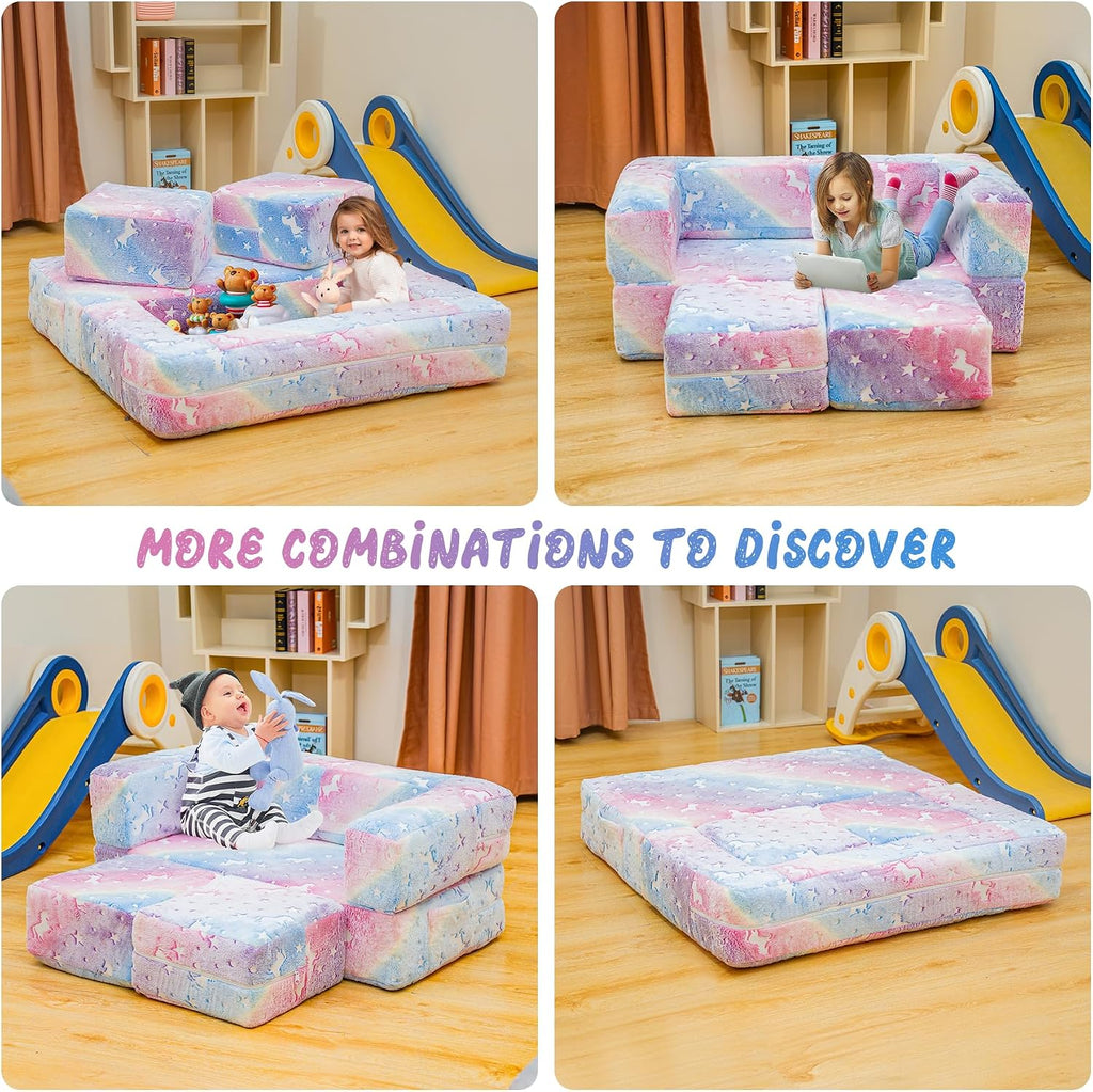 Modular Kids Play Couch, Glow in The Dark Kids Play Couch Toddler Couch,Kids Couch for palyroom, Convertible Baby
