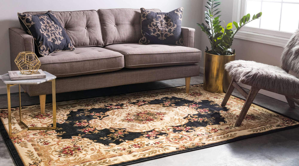 Versailles Collection Traditional Classic Medallion Motif Area Rug (10' 0 x 13' 0 Rectangular, Black/ Ivory)