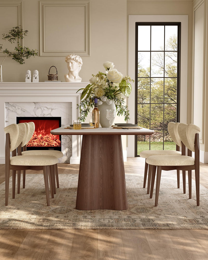 71" Modern Dining Table for 6, Matte Heavy-Duty Dinner Table, Sintered Stone Dining Tabletop with Solid Wood
