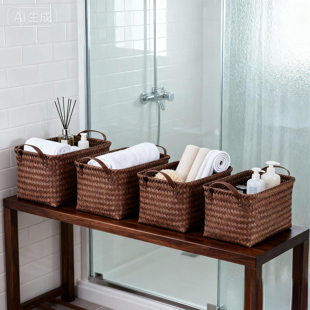 10-Pack Laundry Baskets,Wicker Storage Baskets for Shelves,Brown