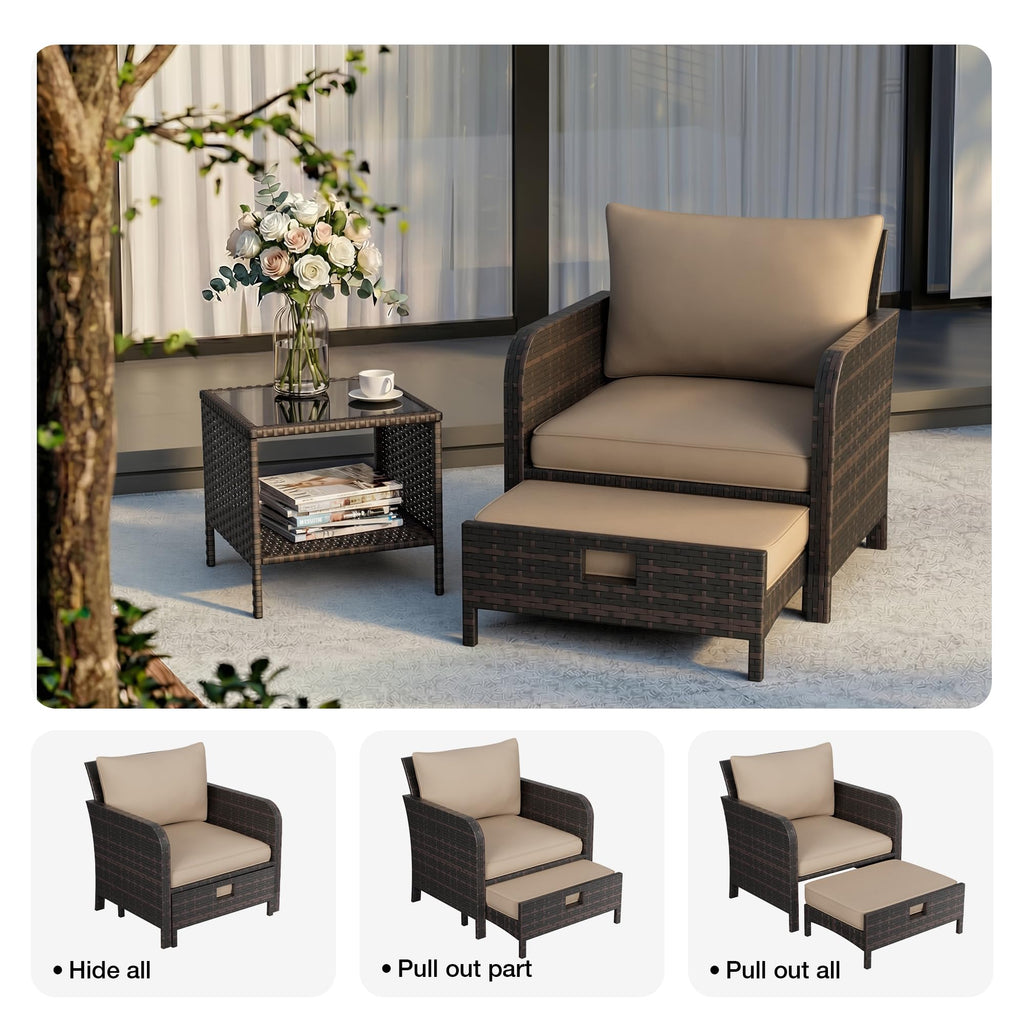Patio Conversation Set 5 Piece, Balcony Furniture Outdoor PE Rattan Wicker Lounge Chairs with Soft Cushions, 2