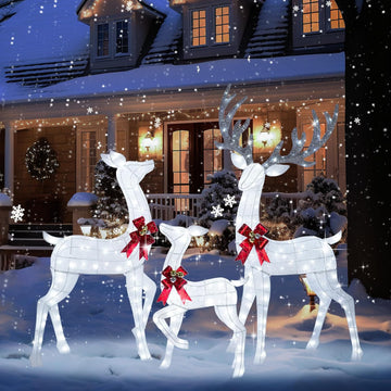 72" Light Up Deer Outdoor Christmas Decorations, 3-Piece Reindeer Set Decor