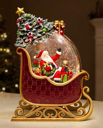 Christmas Snow Globes Christmas Lantern with 8 Songs, 9.17" Santa's Sleigh Snow Globe for Kids Adults, 6H Timer &