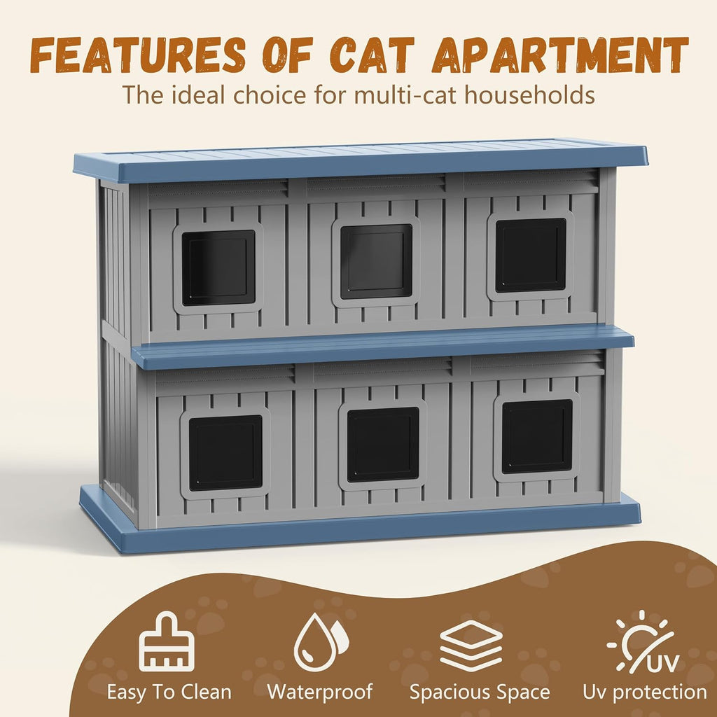 Outdoor Cat House Resin Double-Decker Cat Houses for Cats Weatherproof Large Space Cat Shelter Indoor & Outdoor Use