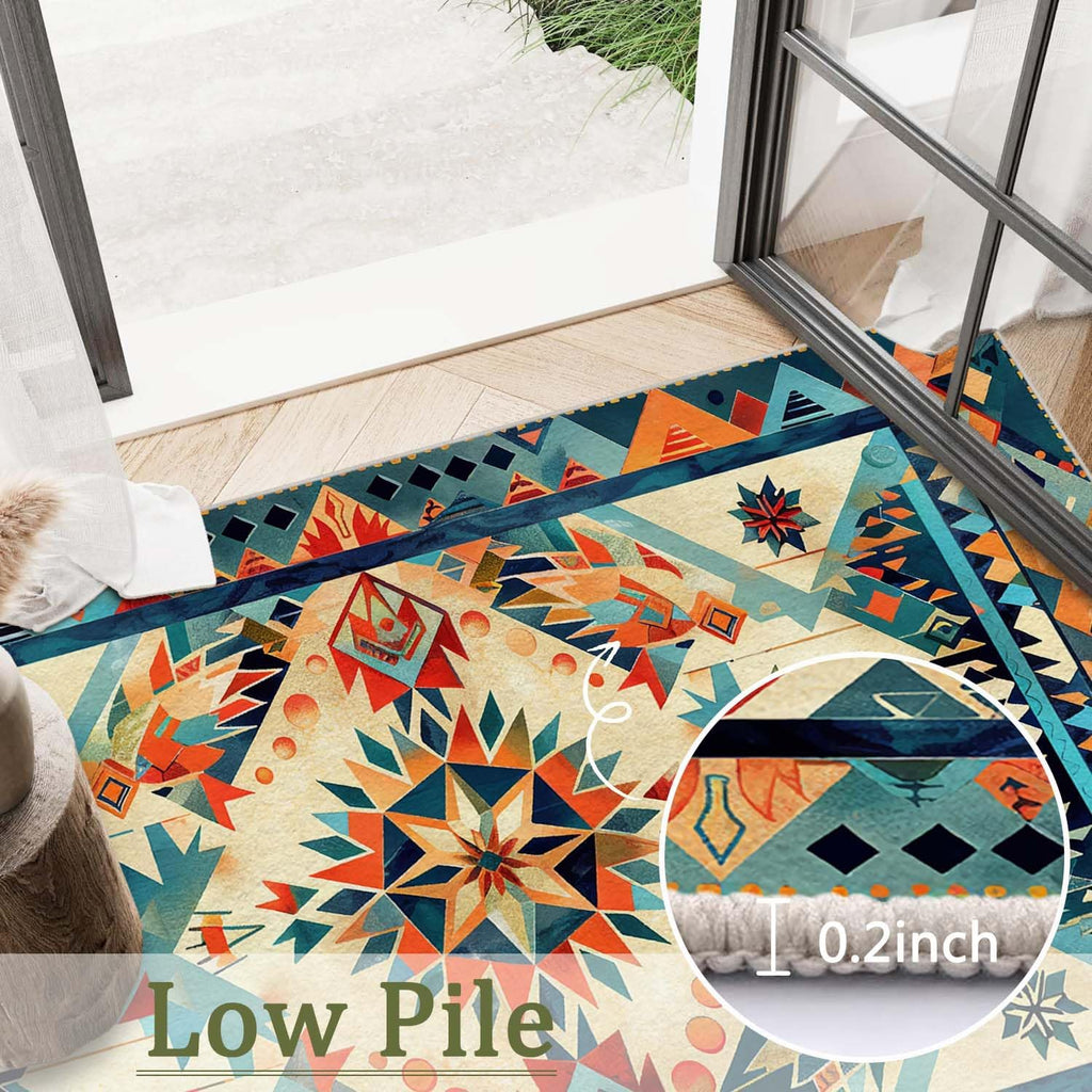 Aztec Rug Western Area Rug Southwestern Tribal Orange Blue Bedroom Ultra-Thin Soft Low Pile Large Carpet Living
