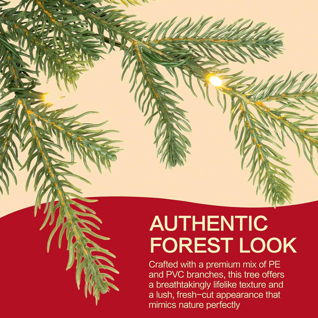 7 FT Prelit Aspen Fir Christmas Tree, Blue Spruce Xmas Tree | Blue Spruce Slim Pencil Xmas Tree PE & PVC Mixed Branch