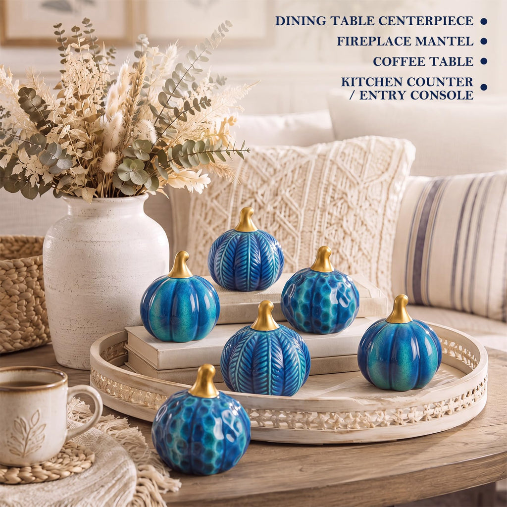 6 Pcs Coastal Ceramic Pumpkins Fall Table Centerpieces
