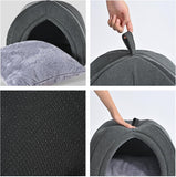 Cat Cave Bed, 2-in-1 Foldable House for Indoor Cats, with Washable Cushion and Non-Slip Base, 17.5 x 17.5 Inches, Large