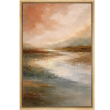 Framed Canvas Print Wall Art Warm Earth Tone Reflective Landscape Illustrations Minimalism Decorative Bohemian Zen