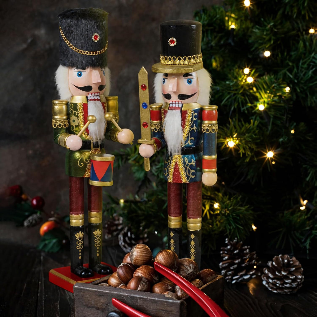 Christmas Nutcracker Set of 3 15-Inch Wooden King and Soldier Nutcracker Figurine Display Set for Christmas