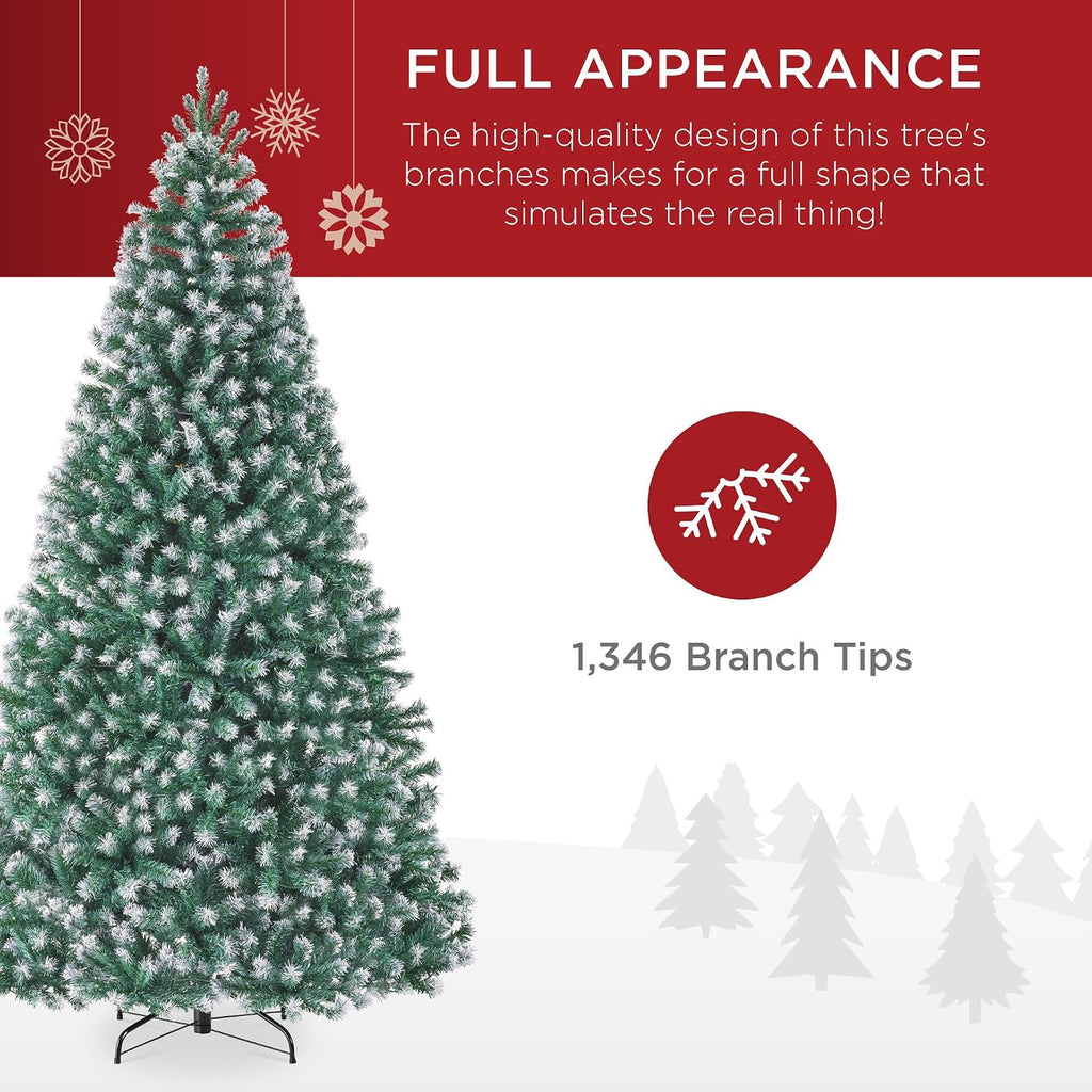 Artificial Frosted Christmas Tree, Premium Unlit Realistic Spruce Holiday Décor w/Dense Branches, Metal Base