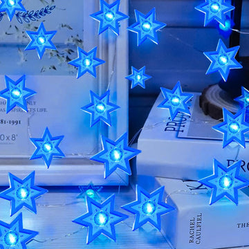 [Timer] 10FT 30LED Hanukkah Decorations Star of David String Lights, Battery Operated Waterproof Blue Lights Hanukkah - Set of 30