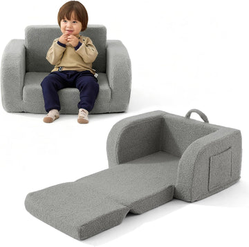 Toddler Chair, in-1 Foldable Kids Couch for 1-3 Years Old, Grey