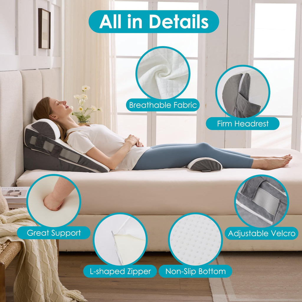 3Pcs Wedge Pillow Set for After Surgery, Acid Reflux Relief, Adjustable Bed Wedge Pillows for Sleeping, Anti Snore