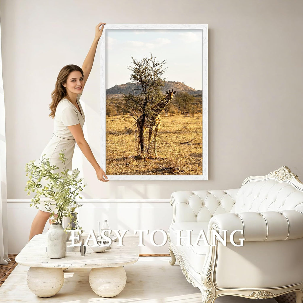 24x36 Solid Wood Poster Frame for Wall Mounting Display,White | Poster Frames 24 x 36 inches with Polished Plexiglass