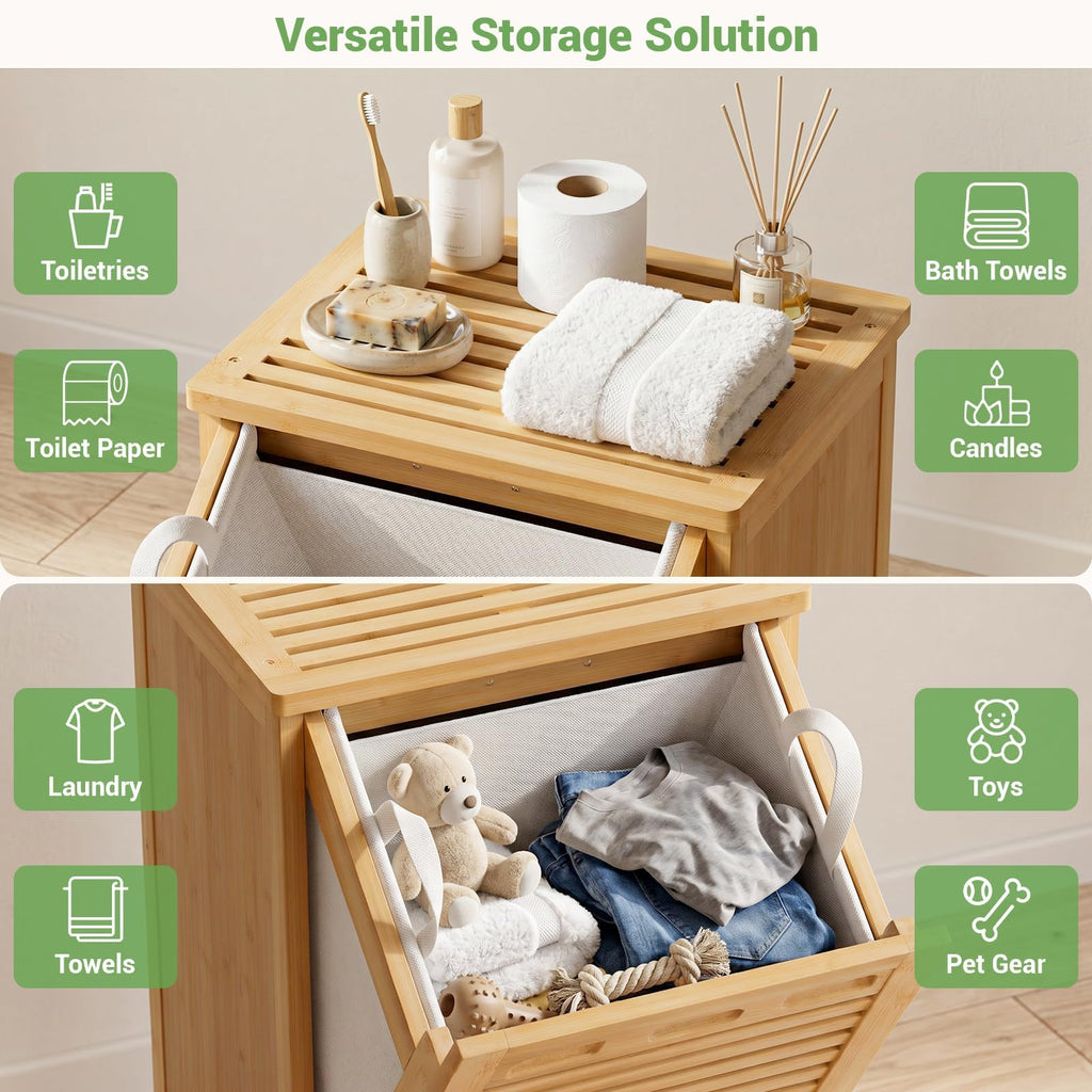 Bamboo Tilt Out Laundry Hamper Cabinet with 15.5 Gal Removable Bag