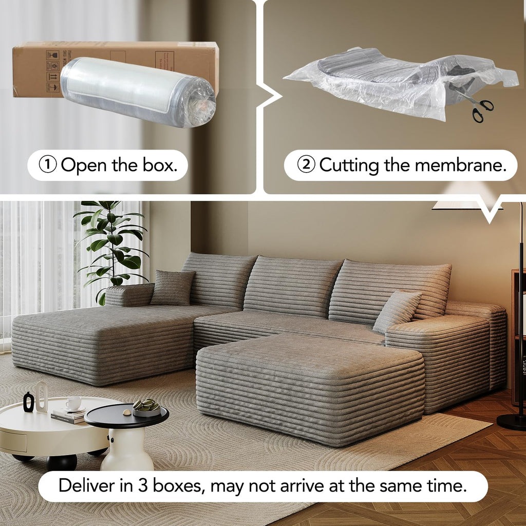 107.7" Boneless Sectional Couch Modern Modular U - Shape Corduroy Upholstered Sofa - Deep Seat with Chaise and