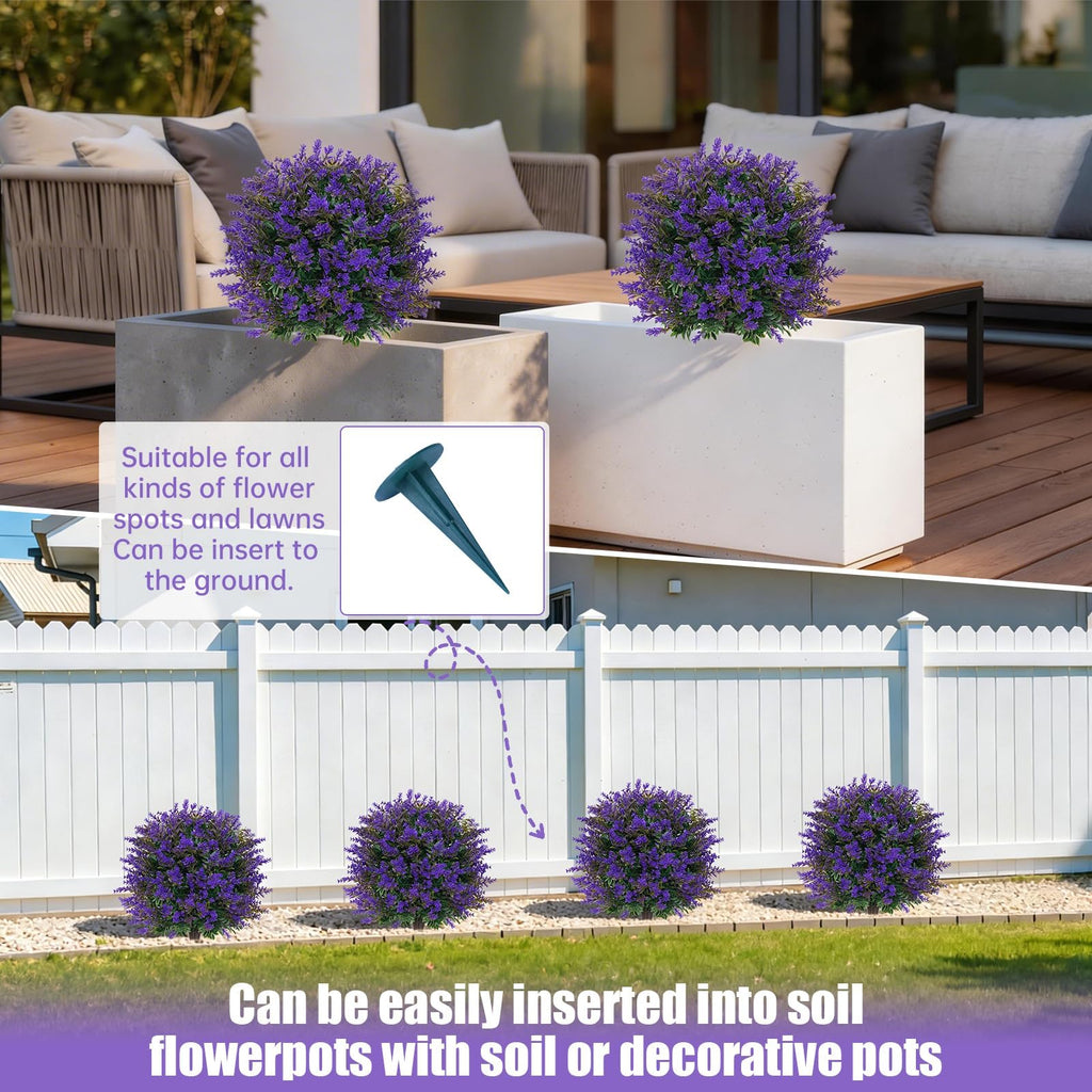 24" 4Pack Faux Boxwood Topiary Ball Trees with Lavender & Spike
