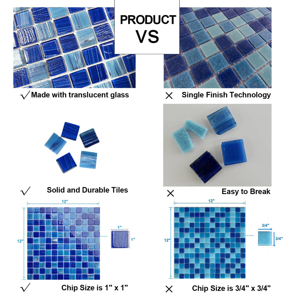 5 Sheets Glass Mosaic Tiles Backsplash, Pool Tiles, 12" x 12" Kitchen Backsplash Tile, Glass Tiles Border Shower Wall